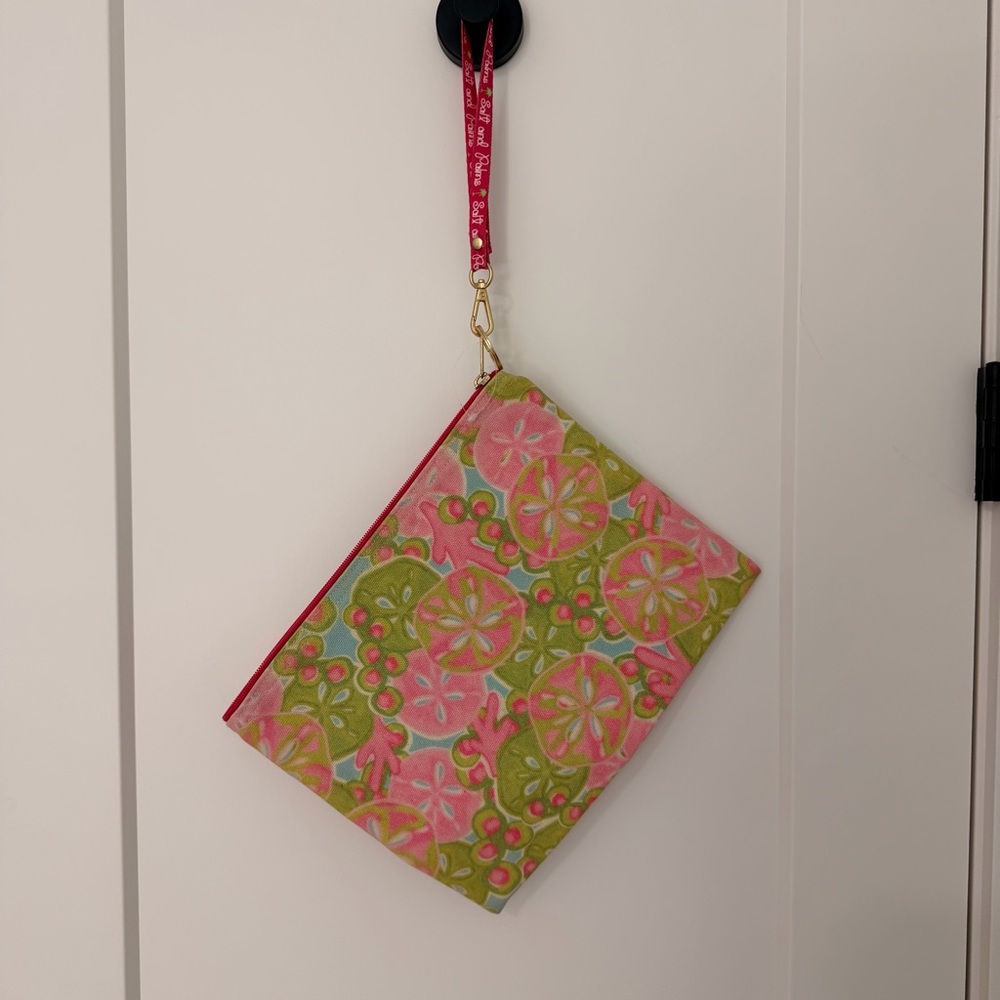 Floral and Sand Dollar Pattern Large Wristlet Clutch in Pink, Green, and Blue